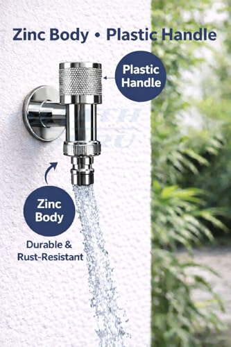 Image of BATH GURU (Grass) Washing Machine Nozzle Tap | Zinc Body Washing Machine Inlet Faucet Chrome Finish | Universal Water Inlet Valve Plastic Handle | Wall Mounted Tap for Fully Automatic Washing Machines
