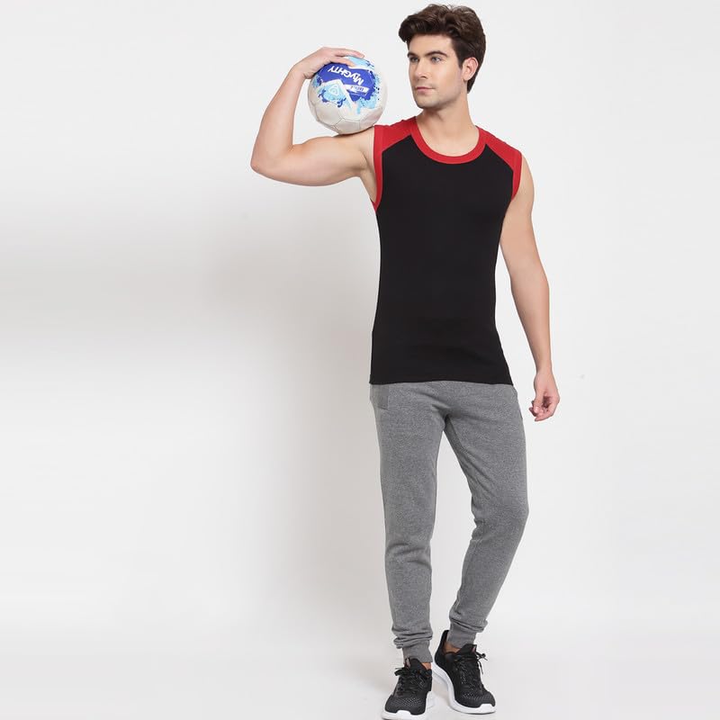 Image of sporto Men's Multipurpose Pure Cotton Gym Vest with Contrast Shoulder Pannel