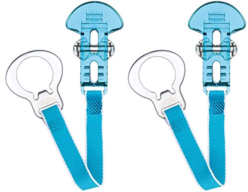 MAM Dummy Clip | 2 Pack | Baby Soother Clips Fit All MAM Soothers | Adjustable Length and Lightweight Design | Baby Accessories | Blue | Dummies Not Included