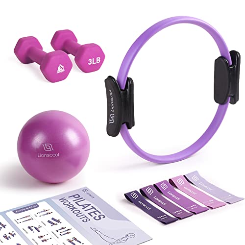 Pilates Starter Essentials, Lionscool Neoprene Coated Dumbbell Weights 3Lb And Lionscool Pilates Ring Set #TOP18