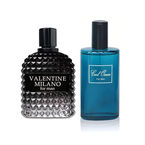 Image of AFLUXE 2PCS Valentine Milano /Cool Ocean Men Eau De Toilette for Men-Fresh,Romantic Scent Perfume for Men 3.4 Fl Oz Each Mens Cologne For All Skin Daily Used