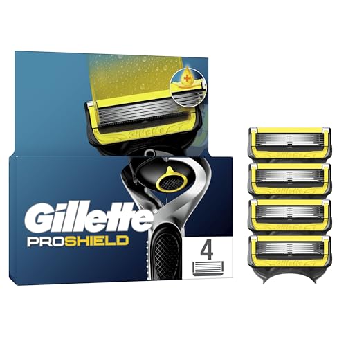 Gillette Lot De 4 Recharges De Rasoir Pour Hommes Proshield, Cartouches Avec Bande Lubrifiante Avant Et Après Les Lames Et Nouvelle Lubrification Pour Un...