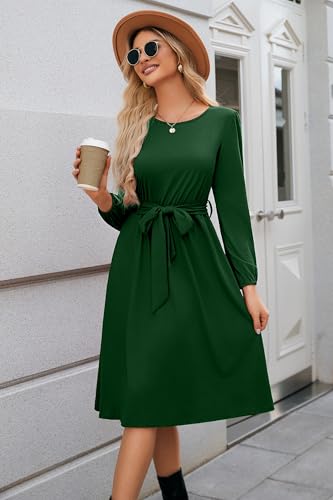 Image of Newshows Womens Long Sleeve Casual Dresses 2025 Business Work Teacher Fall Church Belted A Line Flowy Midi Dress