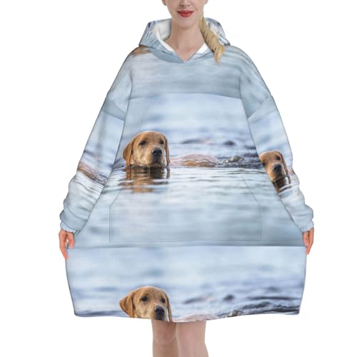 Sweat à capuche couverture flanelle avec manches et poches imprimé chien pour homme et femme