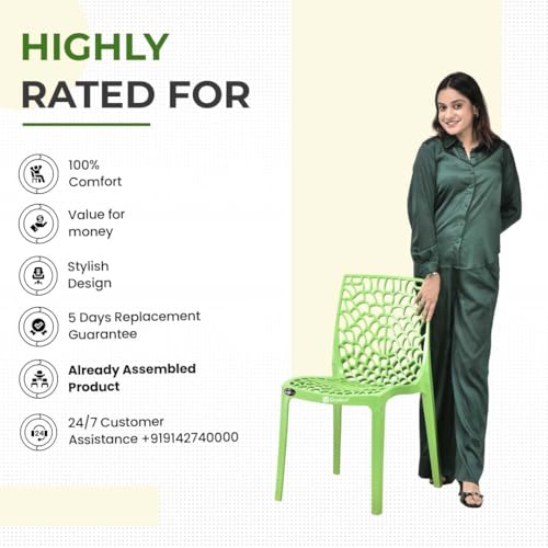 Image of Web Plastic Chair Living Room Without Arm Chair (Jali) Gloss Finish Chair Home, Office, Restaurant, Cafe, Garden, Stackable Chair (1, Green, Standard)