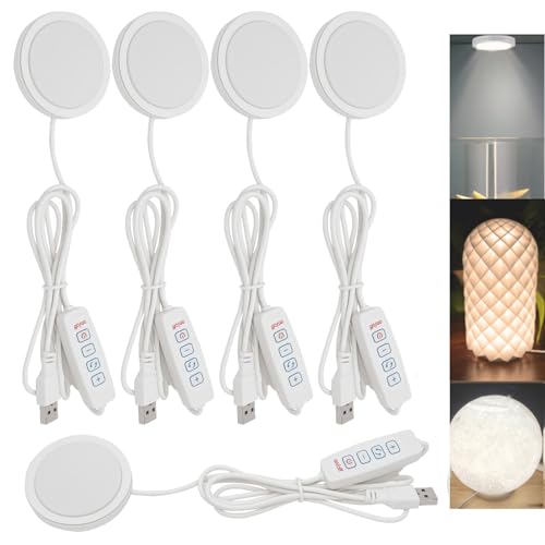 Juego de 5 bombillas LED de 5 V con 3 temperaturas de color, brillo ajustable, impresión 3D, lámpara de lugar de trabajo para armario, estante de exposición, escritorio, 3000-6400 K