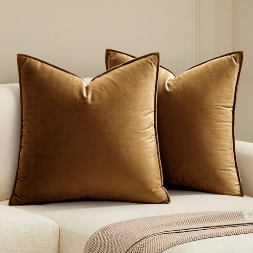 MIULEE Decorative Golden Brown Velvet Throw Pillow Covers for Couch 18x18
