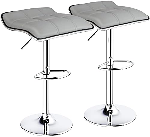 ErgoDesign Bar Stools Set of 2, Square Backless Adjustable Bar Stools, Swivel Bar Stool, Barstools Set of 2 (Light Grey)