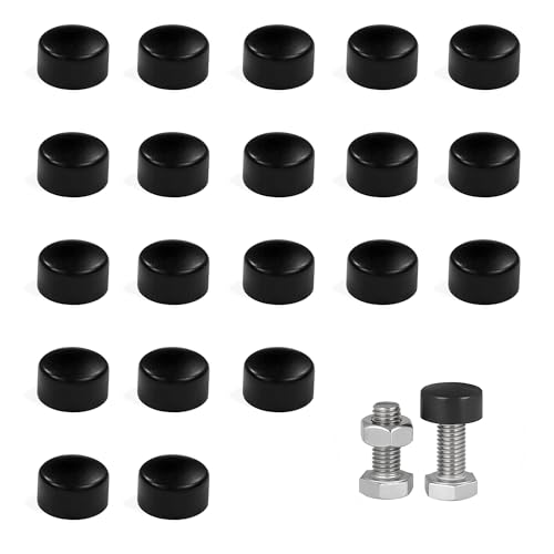 20PCS M8 Flat Round Black Screw Caps, Decorative Plastic Caps for Screws and Nut End Covers, Multi-Purpose Screw Covers for Hex Bolts, Universal Hex Nut Covers for Furniture and DIY Projects