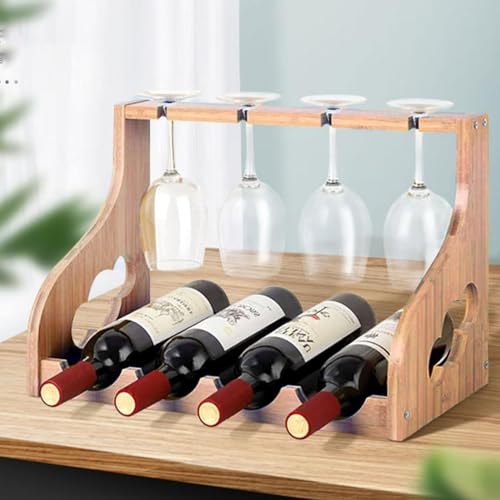 Soporte de vino de madera para 4 botellas y copas miniatura 3