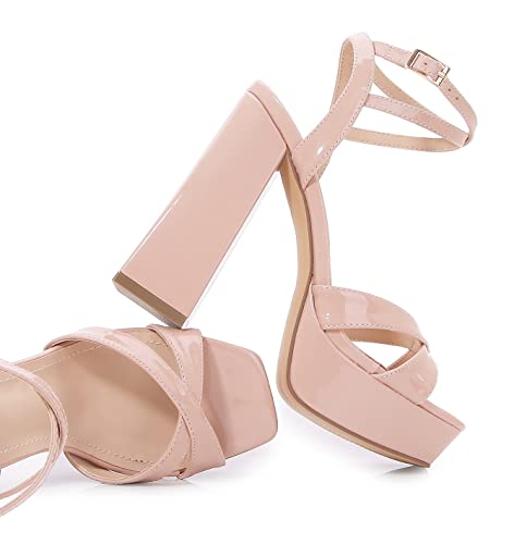 YooPrettyz Women Square Toe Platform Chunky High Heels Retro Strappy Party Prom Evening Dress Sandals4