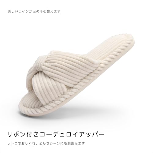 Image of Chantomoo Slippers for Women Memory Foam House Womens Slipper Slides Home Bedroom Bathroom Spa Open Toe Corduroy Bow Slippers Cozy Comfortable
