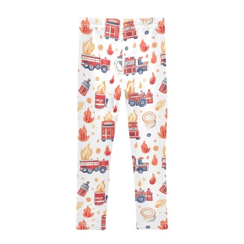 Boccsty Firefighter Fire Truck Cartoon Cars Girls Leggings Kids Yoga Pants Dance Active Tights 4T2