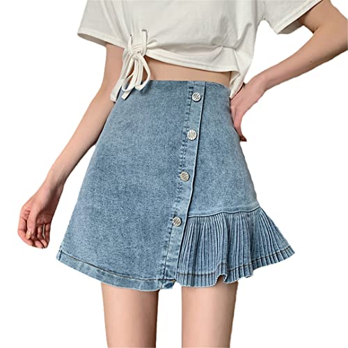 Jupe en jean à volants et taille haute Alloaone style décontracté