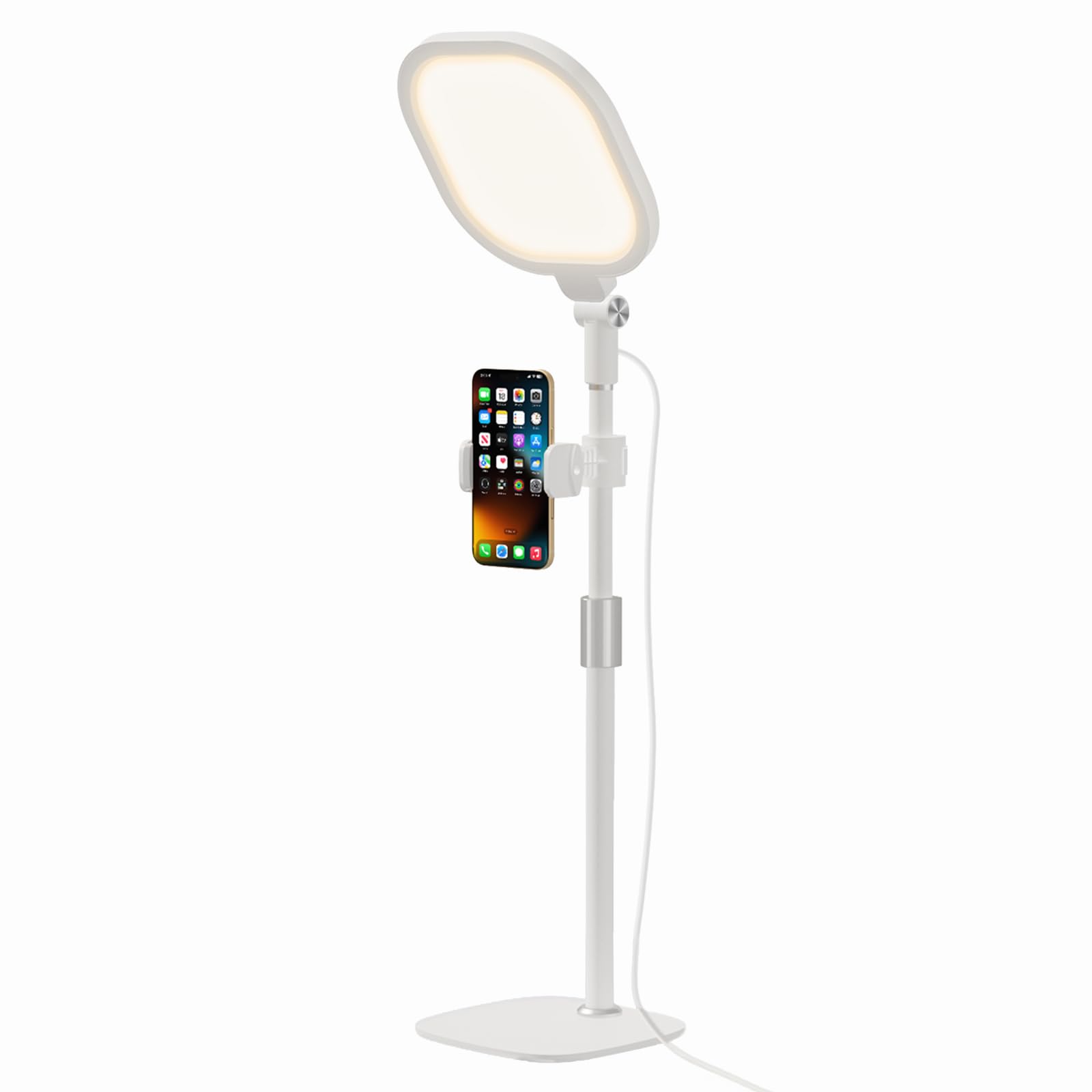 Schreibtischlampe LED für Videokonferenz, LitONES Dimmbar Tisch Ringlicht mit Stativ Handy - 3 Lichtfarben + 10 Helligkeiten, CRI 97.8 Augenschutz Bürolampe für Home-Office, Streaming