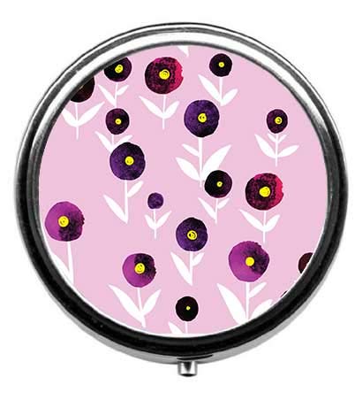 Image of Flowers in Scandinavian Style Pill Box /Pill Case-Round Pill Box /Case- Three-Compartment Pill Box /Pill Case