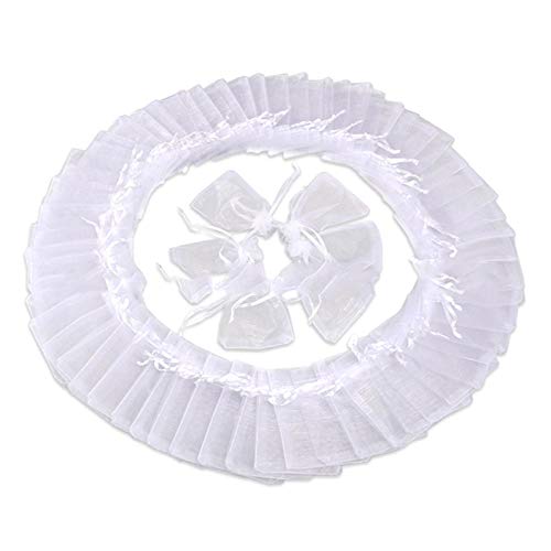 Xinlie 100 Pièces Pochette Sac Case Sachet en Organza pour Cadeau Mariage et Bijou Multicolore Organza Cadeau Sacs Sacs de faveur de Mariage Pochette de Bijoux pochette7u00d79 cm Blanc(100 pièces)