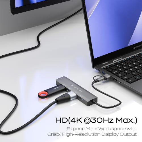 Image of Zebronics CT51 5-in-1 Hub, Dual Interface (USB & Type-C),100W Type-C PD Charging, HDMI 4K@30Hz, 5Gbps Transfer Speed, USB 2.0, USB 3.0, RJ45 100Mbps LAN, Metal Body, LED Indicator, Lightweight Build