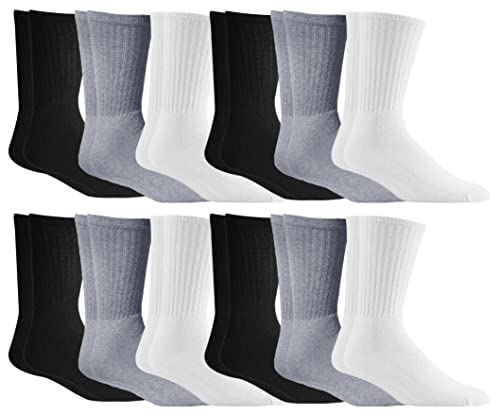 Yacht & Smith 12 Pairs Mens Cotton Crew Socks, Solid, Athletic Sports Socks, Valuepack #TOP28
