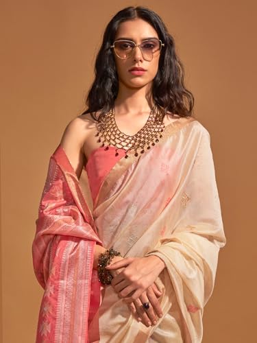 Image of AKHILAM Women's Banarasi silk Ethnic Motif Woven Design Saree With Unstitched Blouse Piece