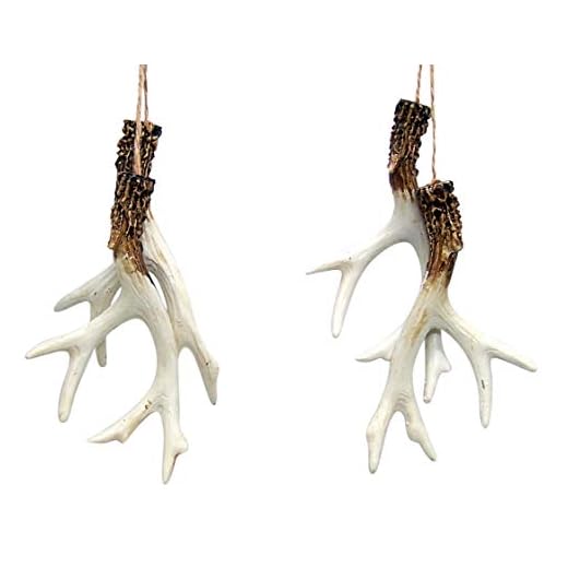 Deer Antler Christmas Tree Ornaments, Rustic Holiday Decoration for Hunters, 5 Inches, Set of 2