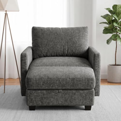 Image of Single Sofa with Storage Ottoman, 38 inch Modern Couch for Living Room