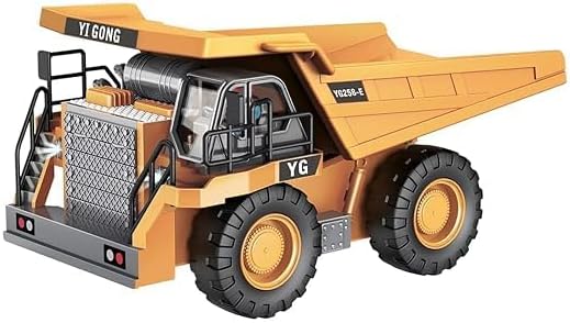 D J Enterprise Remote Control Construction Dump Truck Toys With 9 Channel With Rechargeable Batteries Metal And Light/Sound Rc Dump Truck Toys Gifts Ideas For 3 Years Old Boys And Girls - Multicolor