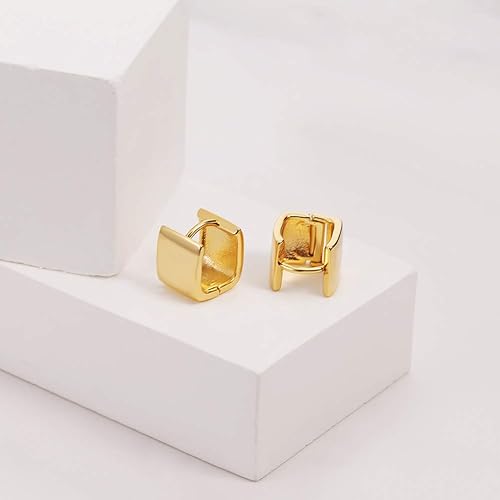 Miniatura 8 de Aretes de aro chapados en oro de 14 quilates, pequeños aros cuadrados para mujer, aretes minimalistas lindos para mujeres y niñas, regalo de oro