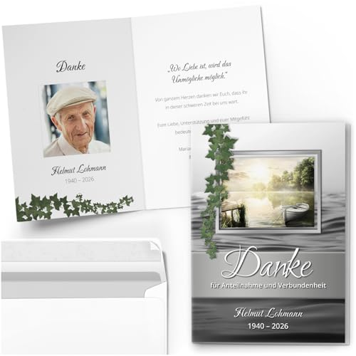 10 PERSONALISIERTE Trauer Danksagungen Dankeskarten mit eigenem Text und Foto | Individuell anpassbare Trauerkarten mit Briefumschlägen | Efeu See Boot edel silber Look 10 PERSONALISIERTE Trauer Danksagungen Dankeskarten mit eigenem Text und Foto | Individuell anpassbare Trauerkarten mit Briefumschlägen | Efeu See Boot edel silber Look