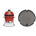 Kamado Joe KJ13RH Joe Jr. 13.5 inch Portable Charcoal Grill with Cast Iron Cart and Heat Deflectors, Blaze Red and Kamado Joe KJ15090620 Cast Iron Sear Plate