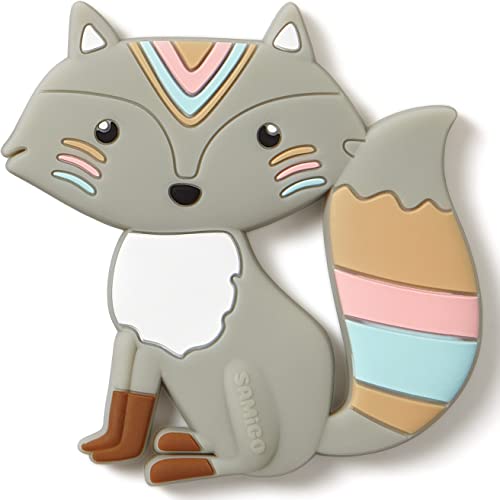 Image of SAMiGO Baby Teething Toys Silicone Teether for Babies 0-6 and 6-12 Months Baby Chew Toys for Infant Boys and Girls - Gray Fox