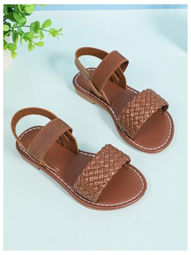Verdusa Girl's Braided Woven Leather Sandals Ankle Strap Open Toe Flat Sandals2
