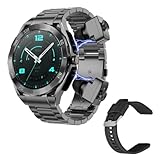 F33 Smart Watch with Earbuds 3 in 1 MP3 Bluetooth Headset 1.43 Inch Smartwatch Built-in Wireless Earbuds Speaker Round Fitness Tracker Body Health Monitor 512MB Memory Local Music Player (Black)