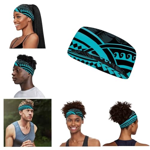 Sports Drawstring Bag and Headband Set Polynesian Texture, Lightweight GYM String Backpack with Water Bottle Holder/Side & Inner Zipper Pocket, Cinch Sackpack for Beach Pool Swim YOGA4