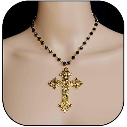 Gothic Punk Cross Pendant Necklace Pearl Rhinestone Clavicle Chain Necklace Hip Hop Flower Cross Necklace Jewelry for Women Gifts