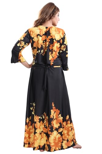 Image of Fabme Women's Crepe Printed Flare Nighty with Long Sleeves /Night Gown /Nightwear /Maxi - Value Combo
