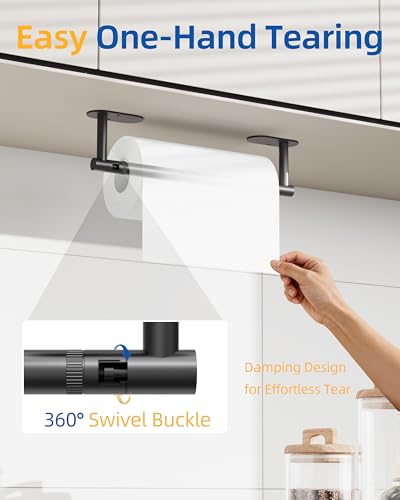 Image of RUACQ Paper Towel Holder Under Cabinet, Wall Mounted or Adhesive Stainless Steel Paper Towel Holder,Round Base Paper Towel Rack for Kitchen, RV, Bathroom (Matte Black)