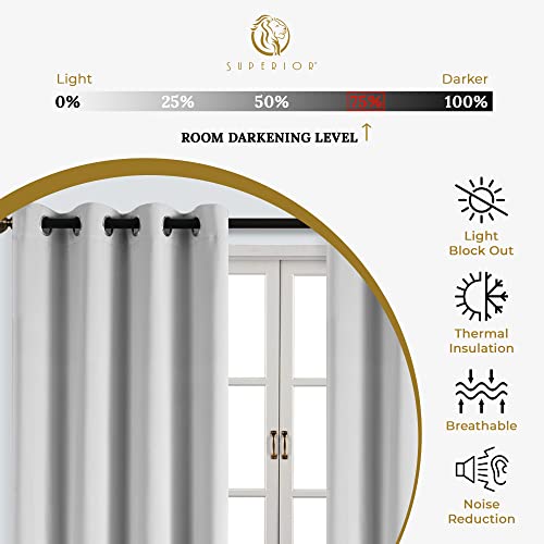 Superior Blackout Curtains, Room Darkening Window Accent For Bedroom, Sun Blocking, Thermal, Modern Bohemian Curtains, Leaves Collection, Set Of 2 Panels, 8 Grommets, 52" X 108", Marshmellow #TOP2