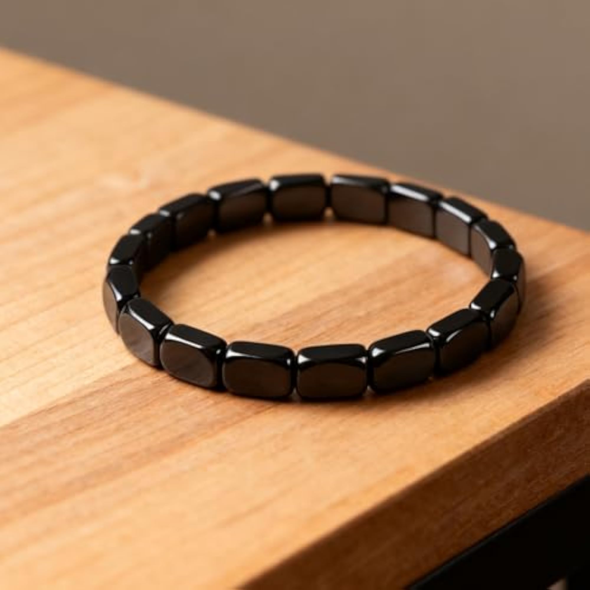 Hematite Bracelet for Men, Natural Stone Stretch Beaded