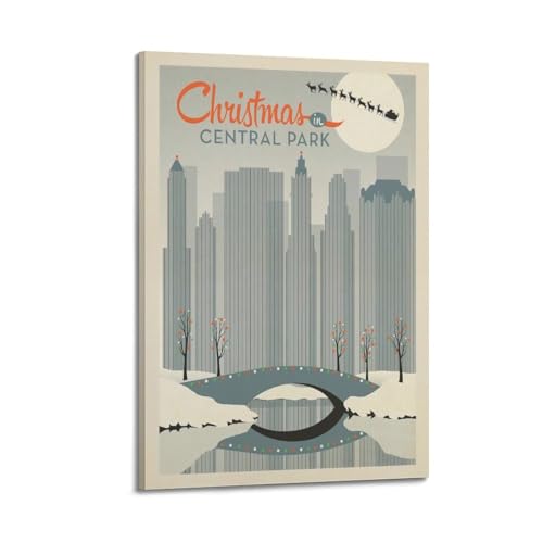 Poster vintage Noël Central Park impression sur toile murale image d'art moderne chambre 30x45cm