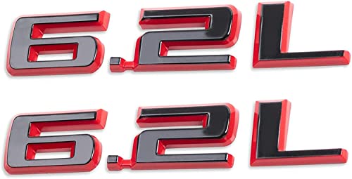 Image of 2pcs 6.2L Emblems 3D Hood Style Badge Logo Sticker Nameplate Letter Replacement for 1500 2500HD (Red Black)