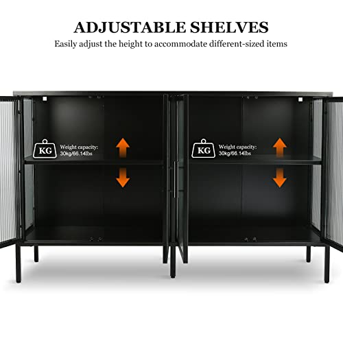 Ikayaa Metal Storage Cabinet Sideboard Buffet Cabinet With 4 Fluted Glass Doors And Adjustable Shelf Console Table Bookcase For Entryway Office Living Dining Room Black #TOP2