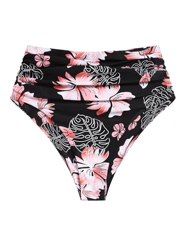 Image of ZAFUL Women High Waisted Bikini Bottoms Ruched Swimsuit Bottom Tummy Control Bathing Suit Bottoms
