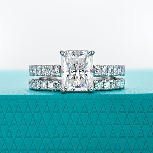 AnuClub (Total 4.14ct 3CT Center Moissanite Engagement Rings Wedding Band D Color VVS1 Round Cut 925 Sterling Silver Bridal Sets for Women2