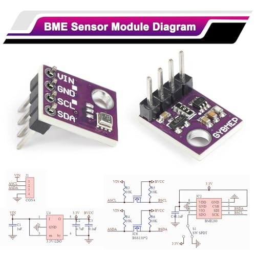 BME-280 Barometrischer Sensor für Temperatur, APKLVSR Luftfeuchtigkeit und Luftdruck,BME Feuchtigkeitssensor 5V Modul IIC I2C Kompatibel mit Arduino und Ras-pberry Pi（2 Stück）