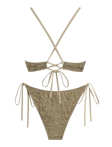 Image of ZAFUL Women's Tie Back Padded High Cut Bralette Bikini Set Two Piece Swimsuit