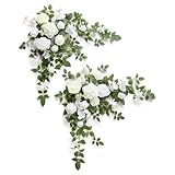 Ling’s moment 2 STÜCKE Künstliche Blumen Swag Tafelaufsätze Hochzeit Blume weiße Rose Girlande Grün Arrangements für Schatz/Kopf Tisch Dekor HochzeitGarten Dekor | Salbei