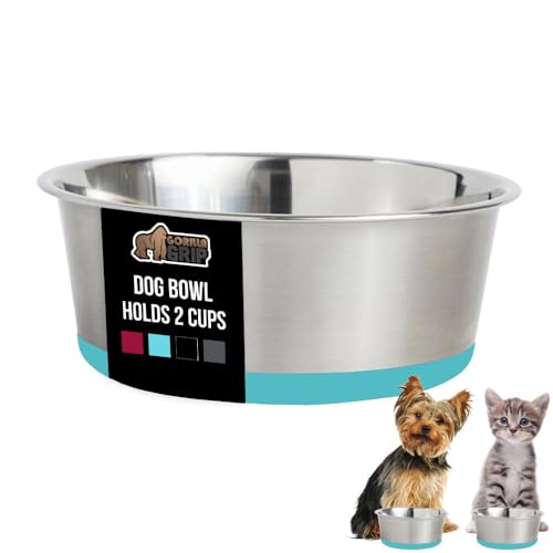 GORILLA GRIP Dog Bowls, Holds 2 Cups Each (16 fl...