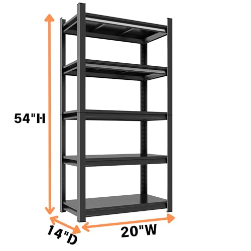 Image of Metal Garage Shelving Unit, Heavy Duty 5-Tier Adjustable Storage Rack, Steel Shelving,2000 lbs Capacity, Industrial Shelves for Heavy Tools and Equipment (5-Tier 54 inch H x20 W x 14 inch D)