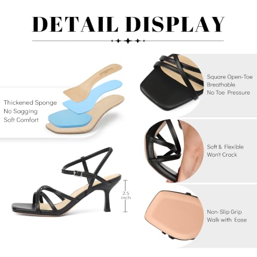Image of AIUNIIND Kitten Heels for Women, Strappy Square Open Toe Sandals 2.5 inch